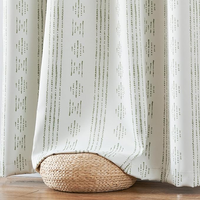 jinchan 95% Blackout Boho Curtains 96 Inch Length for Bedroom Living Room Sage Green on Beige Geometric Printed Grommet Top Room Darkening Thermal Insulated Window Drapes 2 Panels