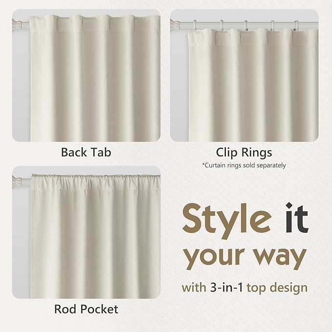 FMFUNCTEX 100% Blackout Curtains for Bedroom, Beige Back Tab Curtain 84 Inches Long Drapery Thermal Insulated Curtains for Living Room, Black Out Drapes Rod Pocket Room Darkening 2 Panels