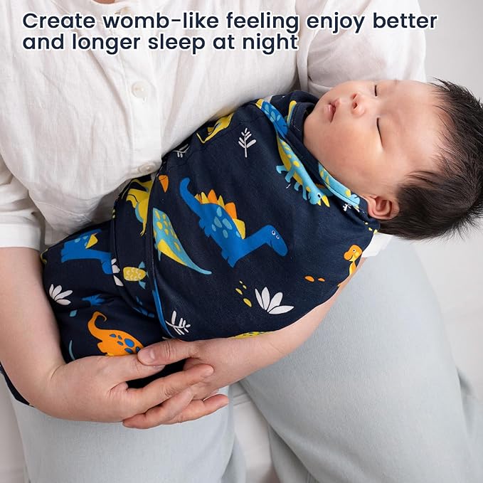 david's kids 100% Cotton 3 Pack Baby Swaddle Wrap for 0-3 Months, Soft Breathable Swaddle Blanket for Newborn Infant, Adjustable Baby Wrap Sleep Sacks for Boys Girls, Newborn Essentials, Dinosaur