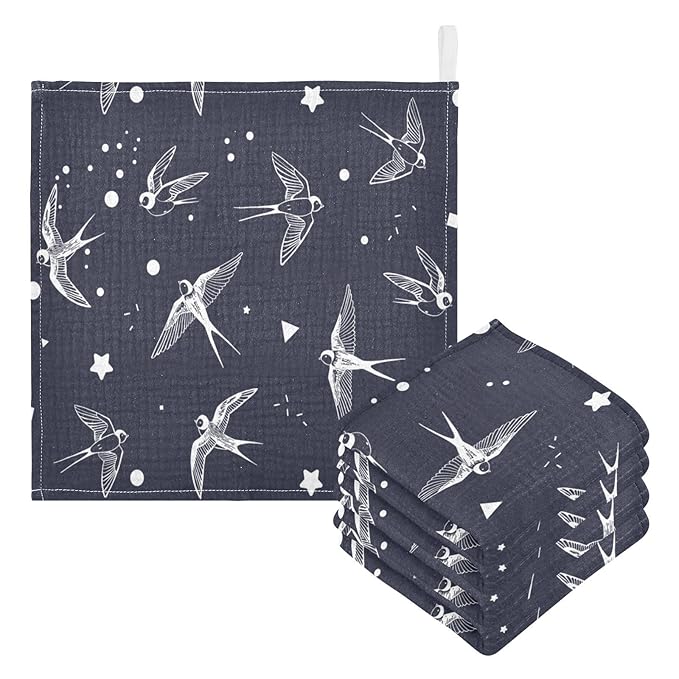 vvfelixl Swallow Bird Baby Burp Cloths Baby Muslin Washcloths for Boys Girls Cotton Baby Face Towel for Newborn Infants Soft and Absorbent 11.8 X 11.8 in, 5 Pack