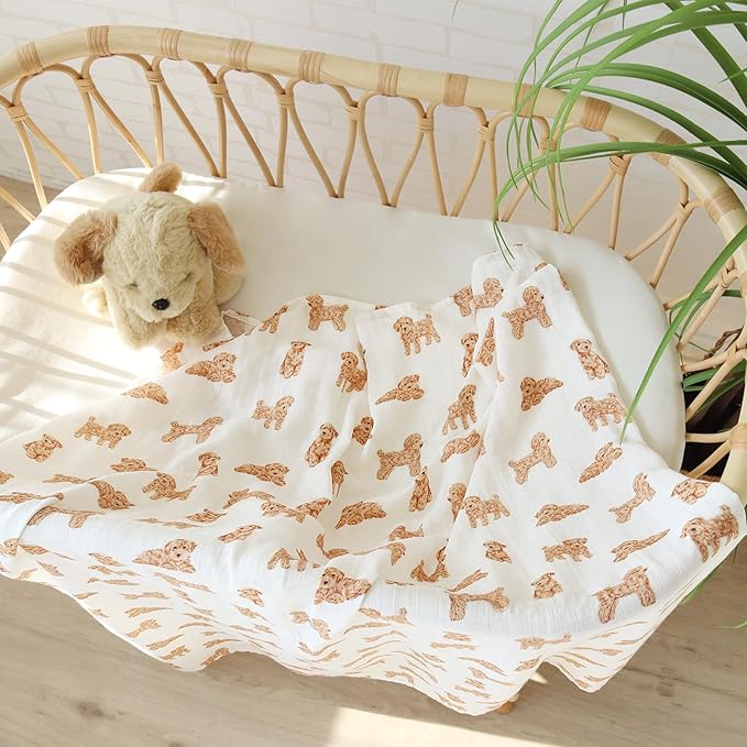 LifeTree Baby Swaddle Blankets Dog, 70% Viscose from Bamboo and 30% Cotton Muslin Swaddle Blankets Boys Girls Swaddling Wrap Receiving Blanket for Newborn, Large 47" x 47", Poodle Puppy