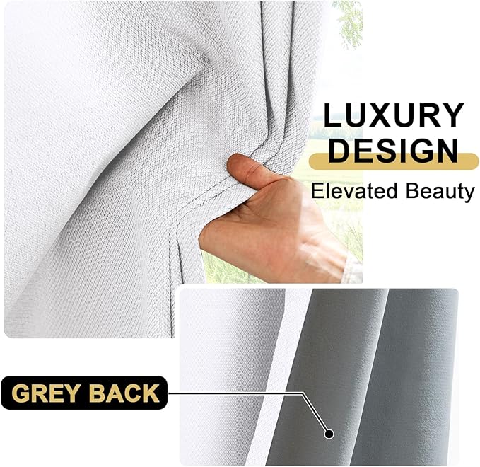 PrinceDeco Blackout Curtains for Bedroom – 100% Light Blocking Thermal Insulated Curtains 84 inch Length, Noise Reducing Energy Saving Drapes for Living Room,Nursery,2 Panels,55" W x84 L, White