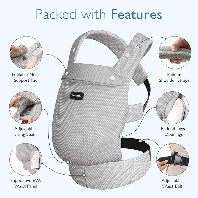 Momcozy Breathable Mesh Baby Carrier, Ergonomic and Lightweight Infant Carrier for 7-45lbs with Enhanced Lumbar Support, All Day Comfort for Hands-Free Parenting, Air Mesh-Grey