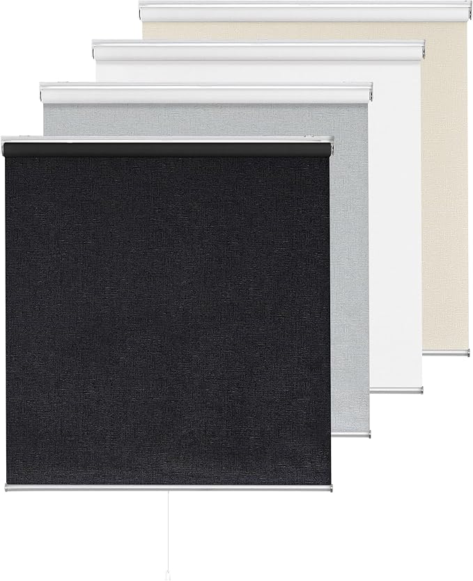 ChrisDowa Cordless Blackout Roller Shade with Spring System Room Darkening UV Protection Jacquard Fabric Blackout Blinds for Indoor Window Shades Pull Down for Home and Office, Black, 50" W x 72" H