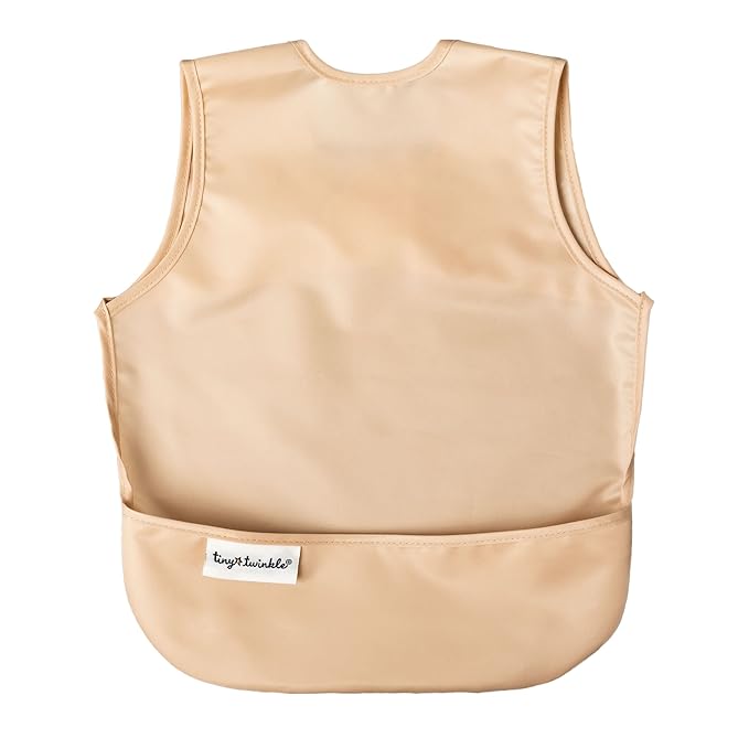 Tiny Twinkle Mess Proof Baby Bibs | 2 Pack Waterproof Toddler Bib for Eating | Baby Apron for Feeding, Machine Washable, Perfect Shower Gift (Sand Cinnamon, 6–24M)