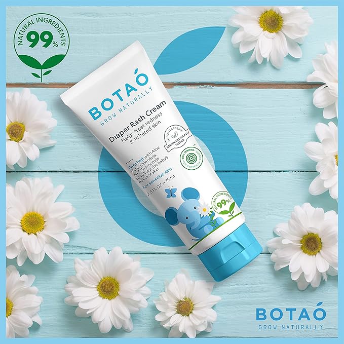 BOTAO Baby's Natural Diaper Cream | Organic Diaper Cream EWG Verified | Naturally Soothes Baby Rashes | Baby zinc Ointment Natural | For Sensitive Skin with Aloe Vera & Calendula, 2.5Oz (2 Pack)
