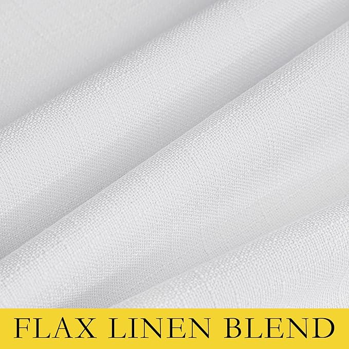 NICETOWN Rod Pocket 100% Blackout Linen Curtains for Living Room with Thermal Insulated Liner, White, 52" Wide, Long Curtains 95" Long 2 Panels Set, Thermal Insulated Privacy Drapes for Bedroom