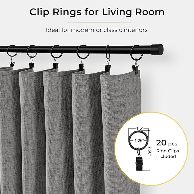 INOVADAY 100% Blackout Curtains for Bedroom, Black Out Curtains 102 Inch Long, Clip Rings Linen Blackout Drapes, Thermal Insulated Room Darkening for Living Room, 2 Panels - DarkgreyW50xL102