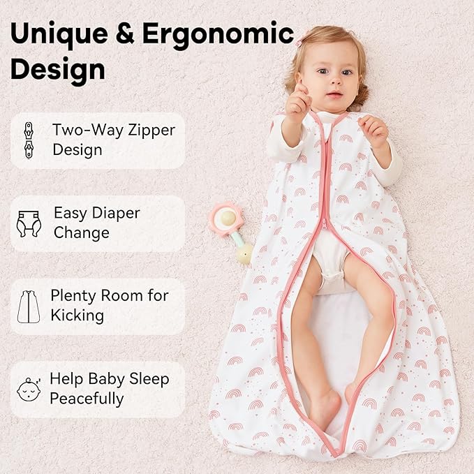 Unnivoll Baby Sleep Sack 12-18 Months 3 Pack 100% Cotton Lightweight 0.5 TOG Wearable Blanket Baby Sleep Bag with 2-Way Zipper for Infant Toddler Pink