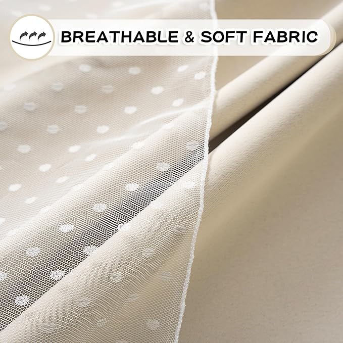 MYSKY HOME Beige Curtains for Bedroom Elegante Modern Nursery Kids 70% Blackout Cream Curtains 63 inch Long with Sheer Overlay, Grommet Tops, 52" Wide Each Panel, 2 Panels