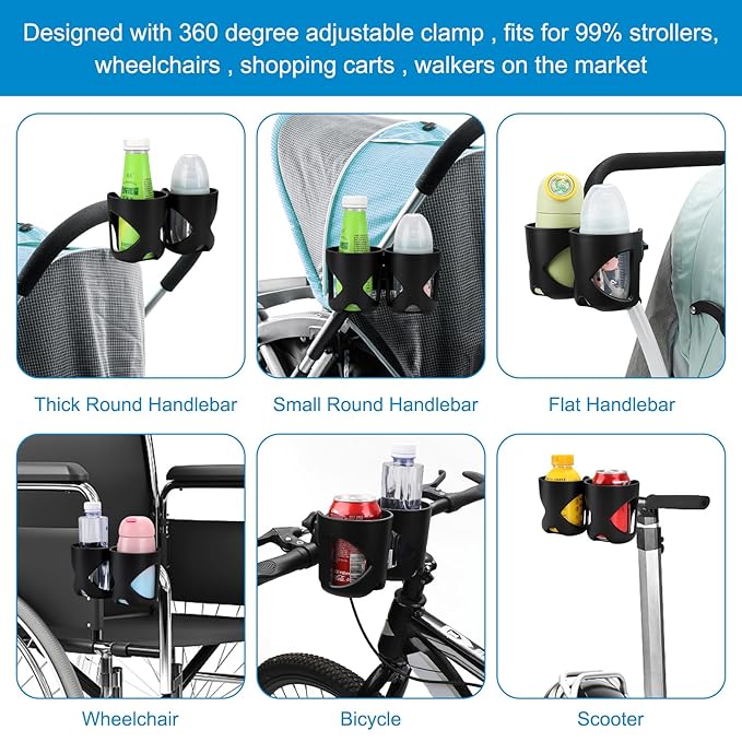 Accmor Universal Cup Holder, Stroller Cup Holder, 360° Rotatable Large Caliber Designed Bottle Holder for Stroller, Bike, Wheelchair, Walker, Scooter