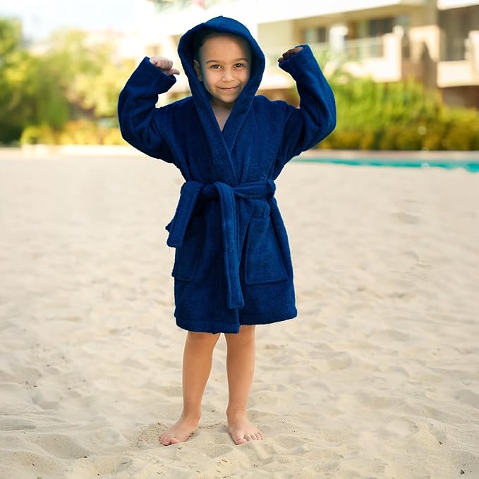 BAGNO MILANO Kids Organic Turkish Cotton Hooded Beach Cover-Up Towel, GOTS Certified, for Boys and Girls (Navy, 3-4 Years)