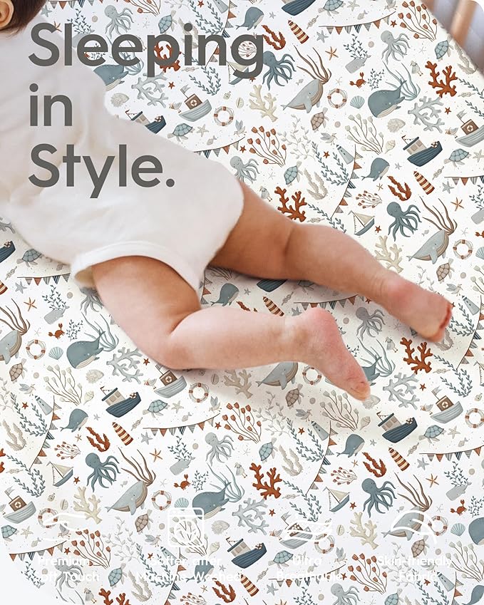 TotBasic Baby Crib Sheets Boy Girl for Standard Crib Mattress - Ultra Soft Jersey Knit Neutral Crib Mattress Sheet, Safe and Snug, Durable, Stylish Crib Sheet Fitted, 28''x52''x9'' Extra Deep Pocket