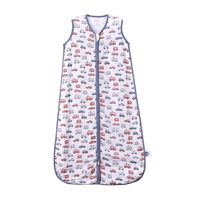 TADO MUSLIN Baby Sleep Sack 0-6 Months Wearable Blanket for Babies 100% Organic Cotton 2-Way Zipper YKK 0.5 TOG Toddler Sleeping Sacks Cars