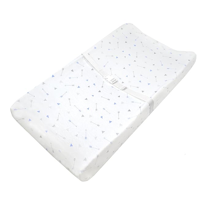American Baby Company Printed 100% Cotton Knit Fitted Contoured Changing Table Pad Cover - Compatible with Mika Micky Bassinet, Sparkle Silver Blue Arrows, for Boys and Girls