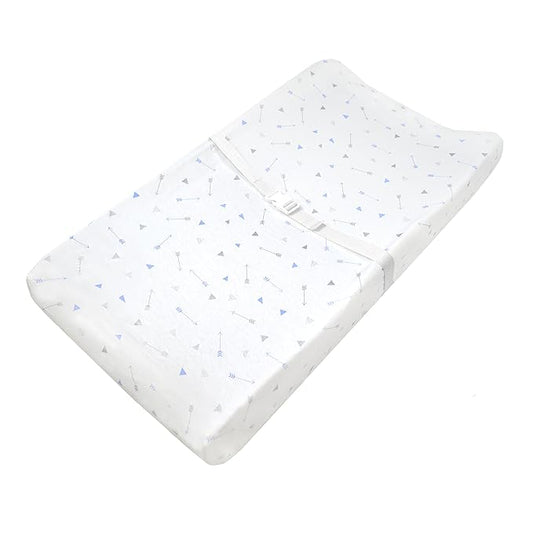 American Baby Company Printed 100% Cotton Knit Fitted Contoured Changing Table Pad Cover - Compatible with Mika Micky Bassinet, Sparkle Silver Blue Arrows, for Boys and Girls