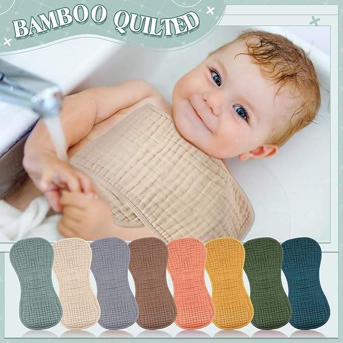 Frienda 8 Pack Muslin Burp Cloths for Baby Large 20 x 10 Inch Cotton Burp Rags for Spit up Drool Absorbent Soft Multicolor Wash Cloths Diapers for Newborn Girl Boy Essential Shower Gift(Vivid Color)