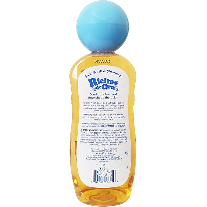 Ricitos de Oro 2-in-1 Baby Hair & Body Wash, Hypoallergenic Tear Free Body Wash and Shampoo with Chamomile and Honey; 13.5 Fl Oz