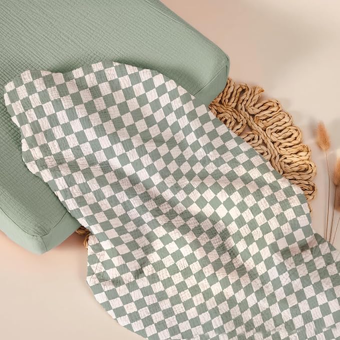 lulumoon Muslin Changing Pad Cover: 2-Pack Soft Breathable Cotton Vintage Plaid Print for Baby Boys - Nursery & Baby Shower