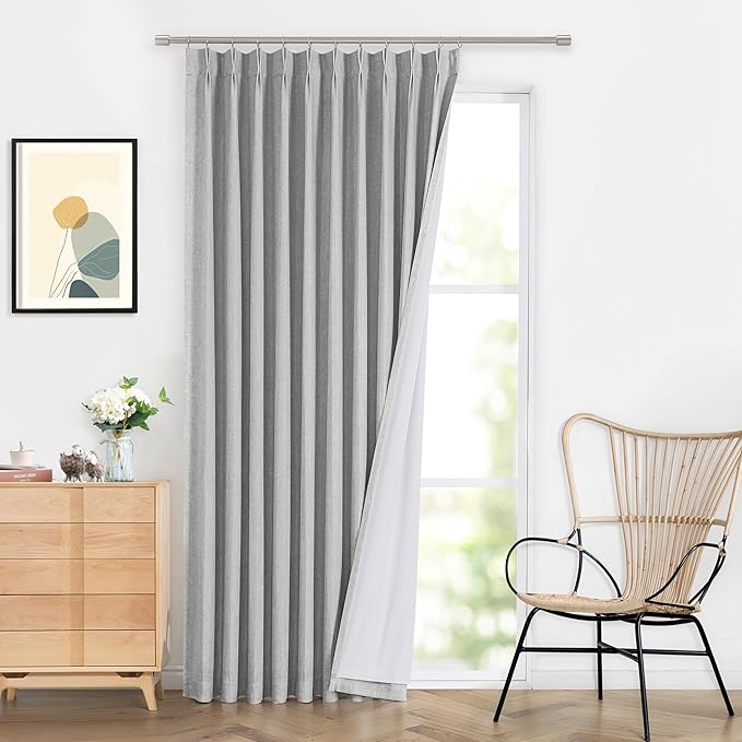 WEST LAKE Pinch Pleated Curtain Panels 90 Inches Length,Light Grey Linen Blend Full Blackout Drapes for Bedroom,Modern Energy Efficient Window Treatment,Back Tabs Hooks,60" Wx90 L(Pack of 1)