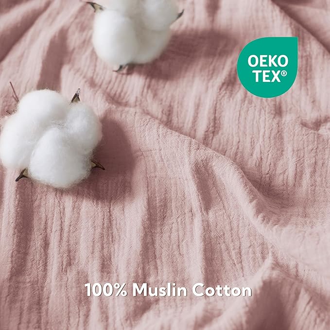 SOULFUL Muslin Crib Sheets for Boys Girls, 2 Pack Soft and Breathable Cotton Fitted Crib Sheets for Standard Crib Mattress (28"x 52", White & Dusty Rose)