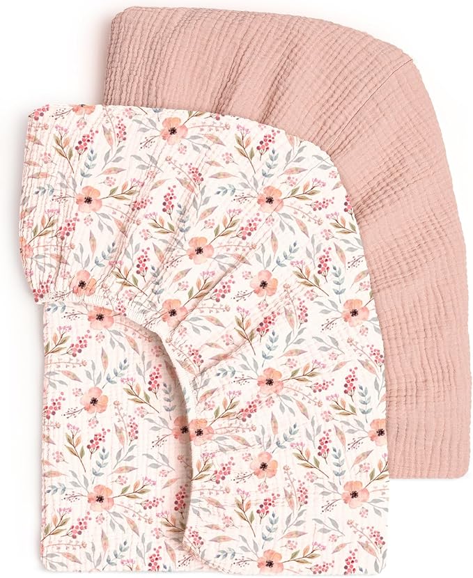 lulumoon Fitted Crib Sheets 2-Pack: Soft Muslin Cotton for Standard Crib - Boho Floral Print for Baby Girls Nursery Bedding & Gift
