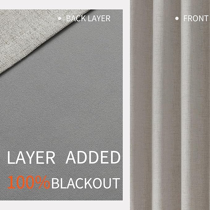 Joydeco Blackout Curtains 72 Inches Long 2 Panels Burg, Room Darkening Curtains for Bedroom, 100% Black Out Textured Thermal Drapes Privacy Protection 2 Panels Set(W42 x L72 Inch, Greyish White)