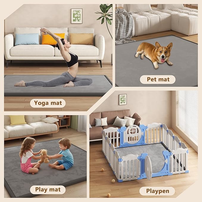 Baby Play Mat for Floor, 1.3'' Thick Memory Foam Tummy Time Mat - Super Soft Coral Velvet Nursery Rug with Non-Slip Backing, Crawling Rug for Toddlers/Infants, Yoga & Tatami Use, 71''x 79''