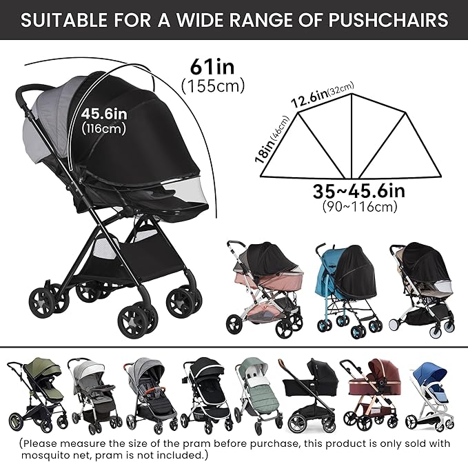 Bemece 2-in-1 Durable Baby Mosquito Net with UPF50+ Sunshade for Stroller, Universal Mosquito for Stroller with Two-Way Zippers & Storage Bag, Breathable & Foldable Baby Bug Net for Strollers