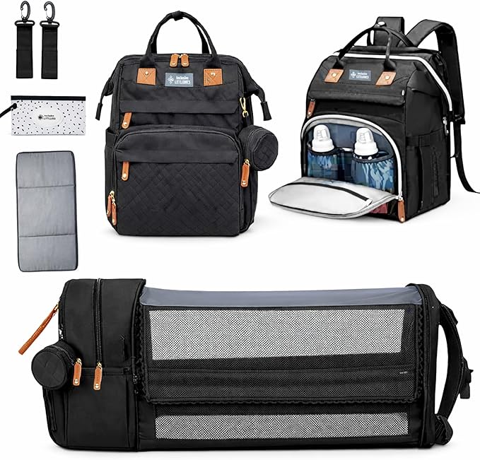 Baby Diaper Bag Backpack with Changing Station, Large Capacity, USB Port, Pacifier Case, Mosquito Net & Wipes Bag Stylish Travel Bag for Boys, Girls, Moms & Dads, Shower Gift