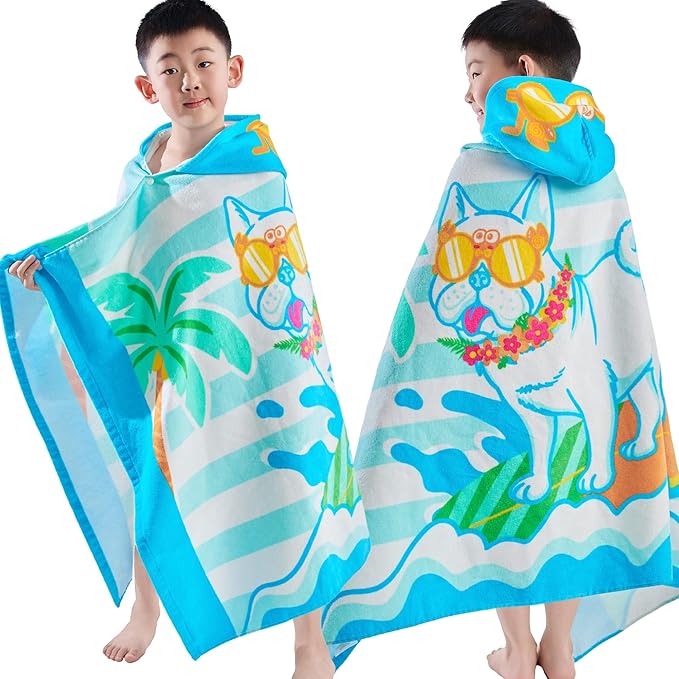 VOOVA & MOVAS Toddler Towels for Kids 3-8Years, 30''X50, Soft | Thick | 100% Cotton | Absorbent Towel Wrap, Perfect for Kids Beach, Pool, Bath, Swimming, Stripe Dog