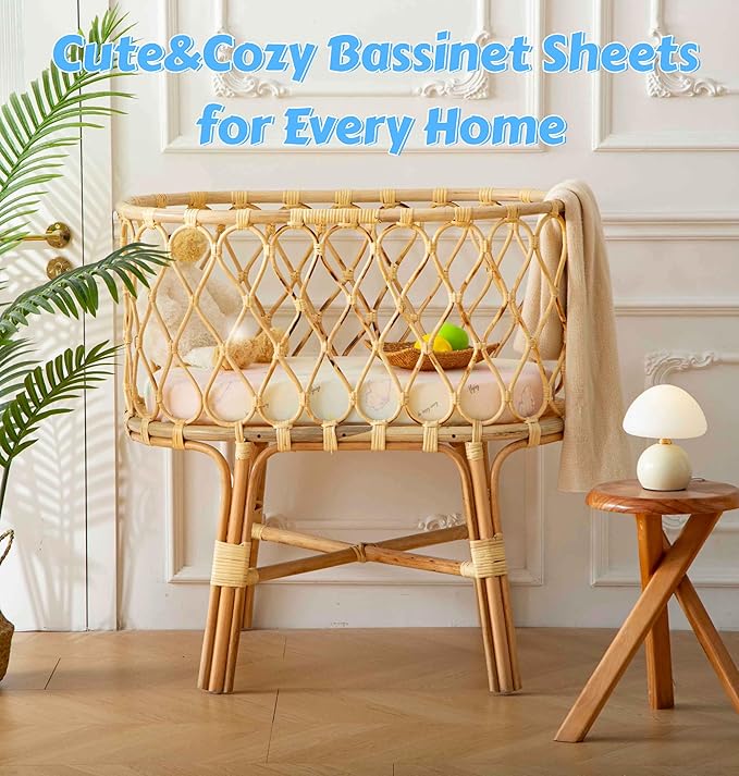 Jersey Butterfly Bassinet Sheets for Baby Girls,32 "x 16 "x 4", 2 Pack,Pink Cute Kawaii Standard Oval/Retangle Fitted Bassinet Sheets for Toddler,Super Soft Breathable