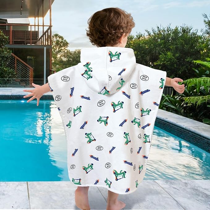 VOOVA & MOVAS Toddler Bath Towel with Hood, Oversized (2-4Years,21"X21") Made from 100% Soft Cotton,Absorbent Hooded Poncho Towel for Baby Boy,Perfect for Pool | Swimming | Bath | Beach,Crocodile