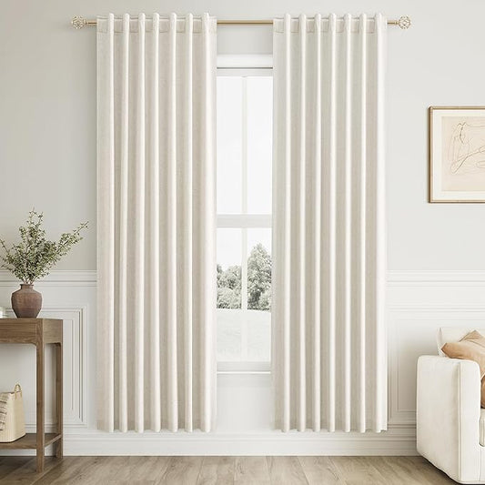 Guken Cream 100% Blackout Curtains 80 Inch Length 2 Panels Set for Living Room Bedroom Back Tab Thermal Insulated Black Out Linen Drapes Room Darkening Window Curtains
