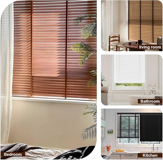 2" Cordless Wood Blinds for Indoor Windows Custom Blackout Blinds Room with Privacy Protection, Cordless Wooden Horizontal Window Shades for Bedroom, Living Room, Office, Kitchen, 42" W x 64" H