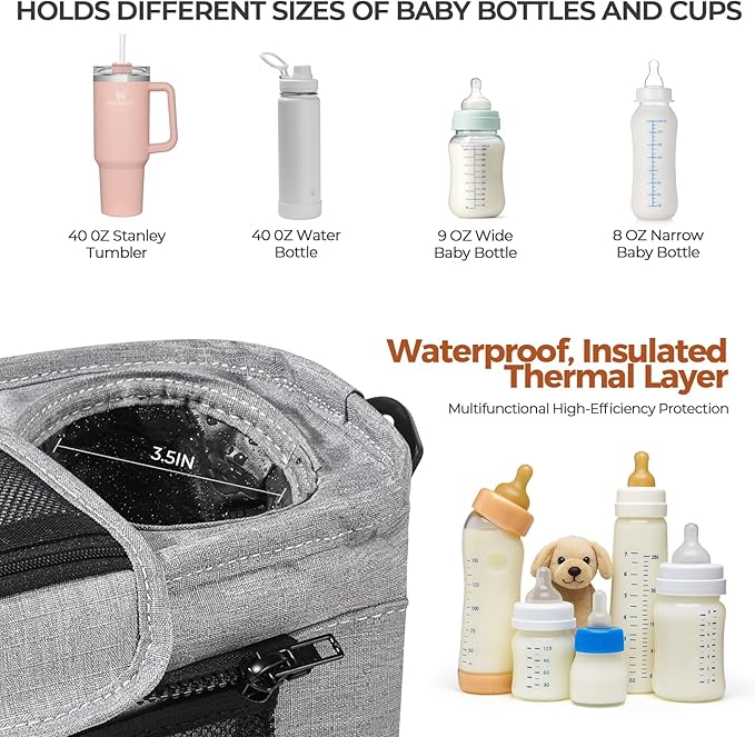Stroller Organizer with Cup Holder Detachable Wristlet Large Capacity Baby Stroller Bag for Mom, Fits Uppababy, Baby Jogger, Britax, BOB, More (Grey)