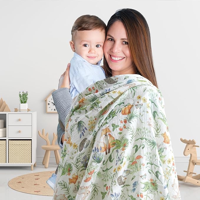 3-Pack 100% Cotton Muslin Swaddle Blankets, Large 47 x 47 Inches — Breathable Soft Receiving Blankets for Newborns, Swaddling Wraps, Registry Gift (Playful Forest Animals)