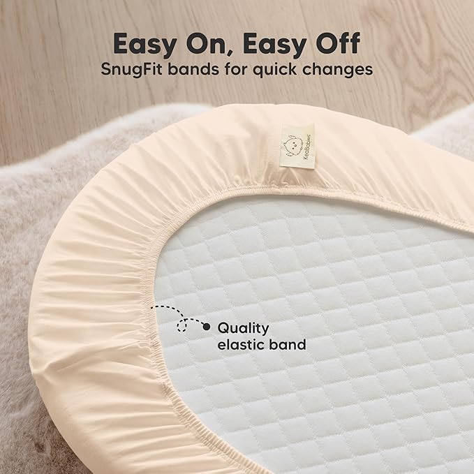 2-pk Waterproof Bassinet Sheets Girls, Boys, Cotton - 33x17 Universal Bassinet Mattress Pad Protector Cover, Compatible with Graco, Baby Delight, Chicco, Halo Bassinest Swivel Sleeper Fitted (Cameo)