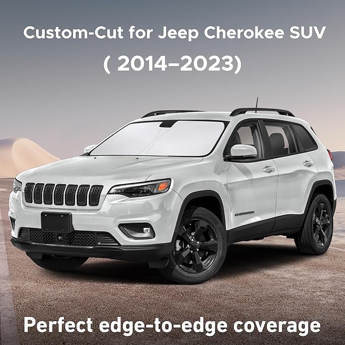 Econour Windshield Sunshade for Jeep Cherokee SUV 2014-2021 2022 2023, Sun Visor for Front Windshield & Window Sun Shade Cover, UV Heat Blocker & Protector, Car Accessories