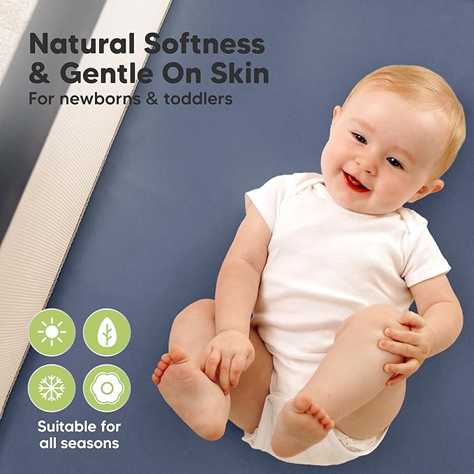 2 Pack and Play Sheets, Waterproof Mini Crib Sheets Fitted - 38x26 Organic Cotton Pack N Play Sheets for Graco Pack and Play Mattress, Playard Baby Crib Sheets, Neutral for Boy, Girl,Toddler(Maritime)