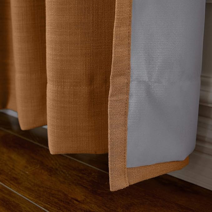 ChadMade 50W x 102L Inch Orange Faux Linen Curtain Drapes with Blackout Lining, Room Darkening Antique Bronze Grommet Curtain for Sliding Glass Door Patio Door Living Room (1 Panel)