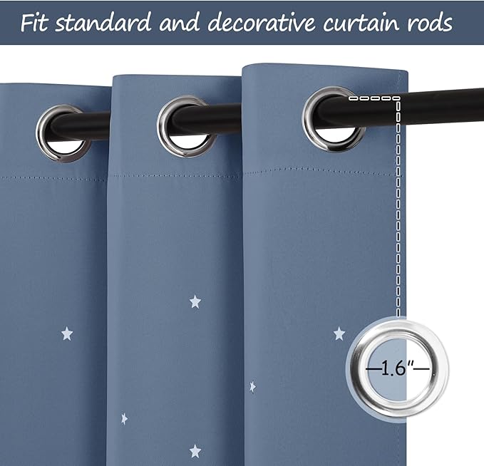 NICETOWN Kids Curtains for Boy's Bedroom, Laser Cutting Star Galaxy Curtains Energy Saving Window Treatment Grommet Thermal Insulated Drapes for Baby Room/Nursery, 1 Pair, 52W x 63L, Stone Blue