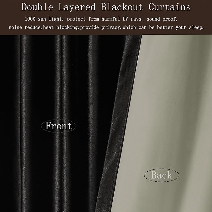 PRIMROSE Black Blackout Velvet Curtains 102 inch Long for Bedroom,2 Panels Liner Rod Pocket Back Tab Thermal Window Curtain Drapes Room Darkening Heavy Decorative Curtains for Living Room