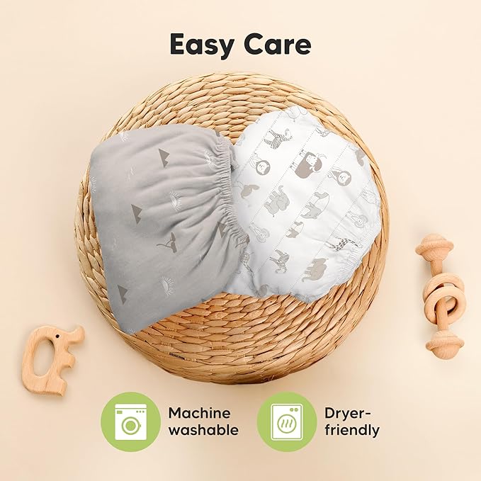 Pack and Play Sheets Fitted - 2-Pack Mini Crib Sheets for Pack N Play Mattress 38x26, Soft & Cozy, Neutral Toddler Playard Bedding, Snug Fitted Mini Baby Crib Mattress Cover Boy, Girl (Savannah)