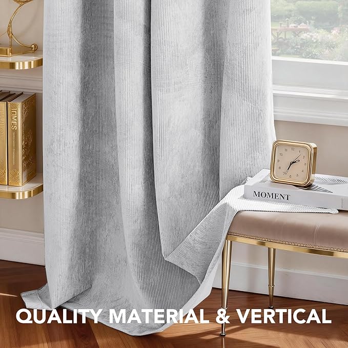 H.VERSAILTEX Velvet 100% Blackout Curtains for Living Room Full Light Blocking Curtains Thermal Insulated Room Window Drapes Soft Luxury Curtains Grommet Top 2 Panels (55" W x 96" L, Glacier Gray)