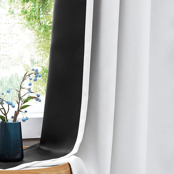 FMFUNCTEX 100% Blackout Curtain Panels 84inch Long White Completely Blackout Window Drapes for Bedroom Living Room Thermal Insulate Energy Efficient Curtains for Guest Room, Grommet Top (Pure White)