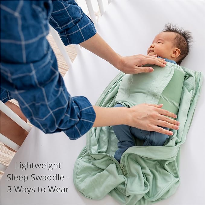 Dreamland Baby Viscose Swaddle Blanket (0-6 Months). 1.0 TOG Ultra Soft Swaddle Blanket w/Built in Band. 97% Viscose, 3% Spandex (Sage). Mom-Owned US Business, Premium Materials