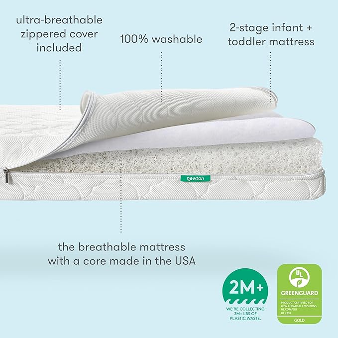 Newton Baby Crib Mattress and Toddler Bed - Ultra-Breathable Proven to Reduce Suffocation Risk, Washable Core & Cover, 2-Stage, Deluxe 5.5" Thick - White