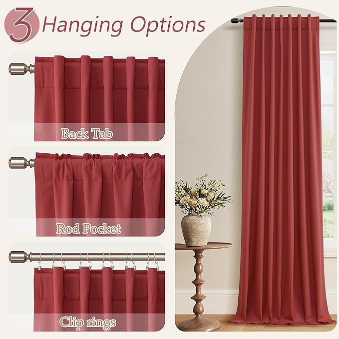 Guken Red 100% Blackout Curtains 84 Inch Length 2 Panels Set for Living Room Bedroom Back Tab Thermal Insulated Black Out Linen Drapes Room Darkening Window Curtains 84 Inches Long