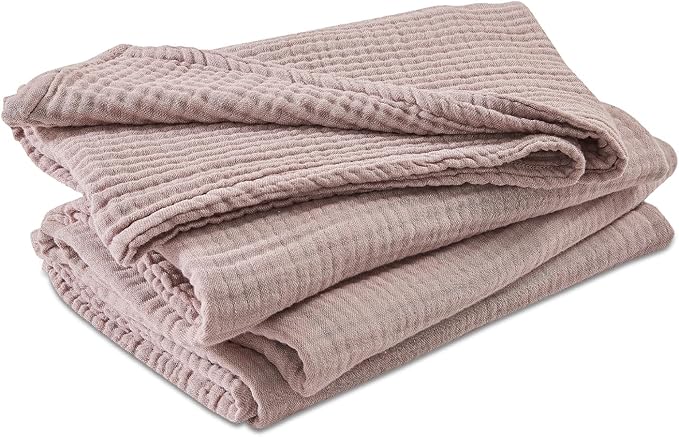EMME Cotton Muslin Large Throw Blanket Couch Breathable Gauze Soft Lightweight Bed Blankets Adults (Heather Dusty Pink, 50"x70")